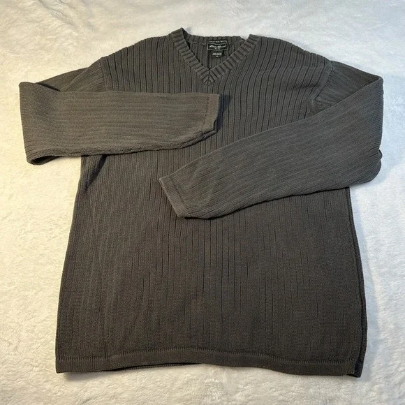 Vintage Eddie Bauer Dark Green Ribbed Cotton Crew Neck Sweater Long Sleeve‎ XLrg - Picture 3 of 7